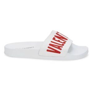 NWOT VALENTINO White Slides with Red Logo